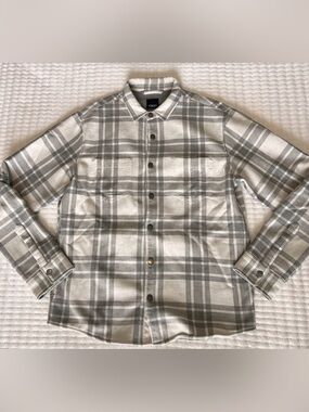 Vuori Range Shadow Plaid Flannel Shirt Jacket 2.0 Men's Medium White Gray Pocket